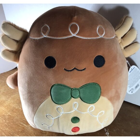 NWT Squishmallow 12" Den Gingerbread Axolotl 2023 Soft Brown Red Christmas Plush - Picture 1 of 5